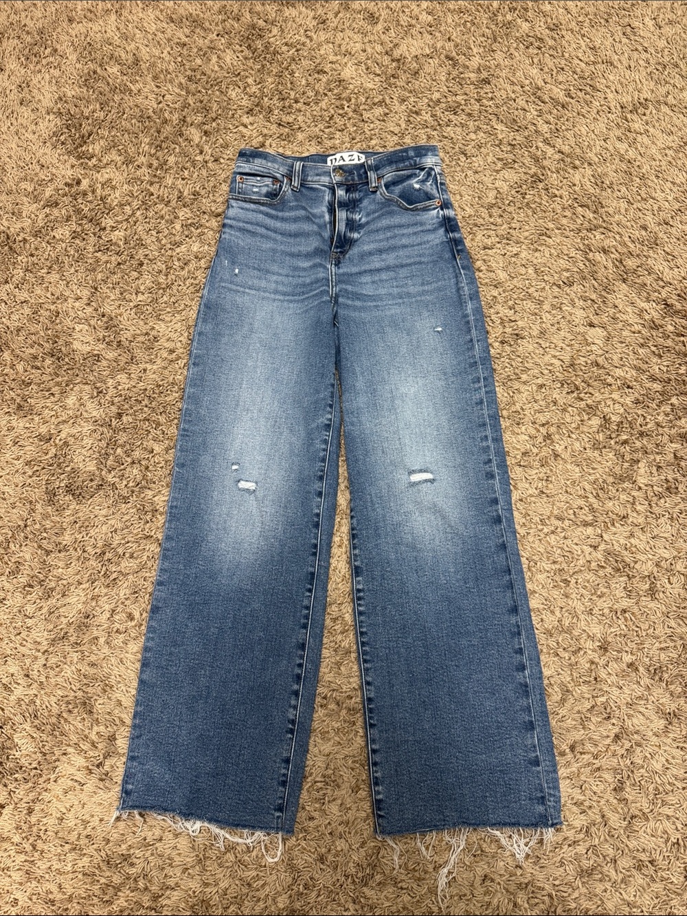 Wide-Leg High-Rise Distressed Jeans - Blue